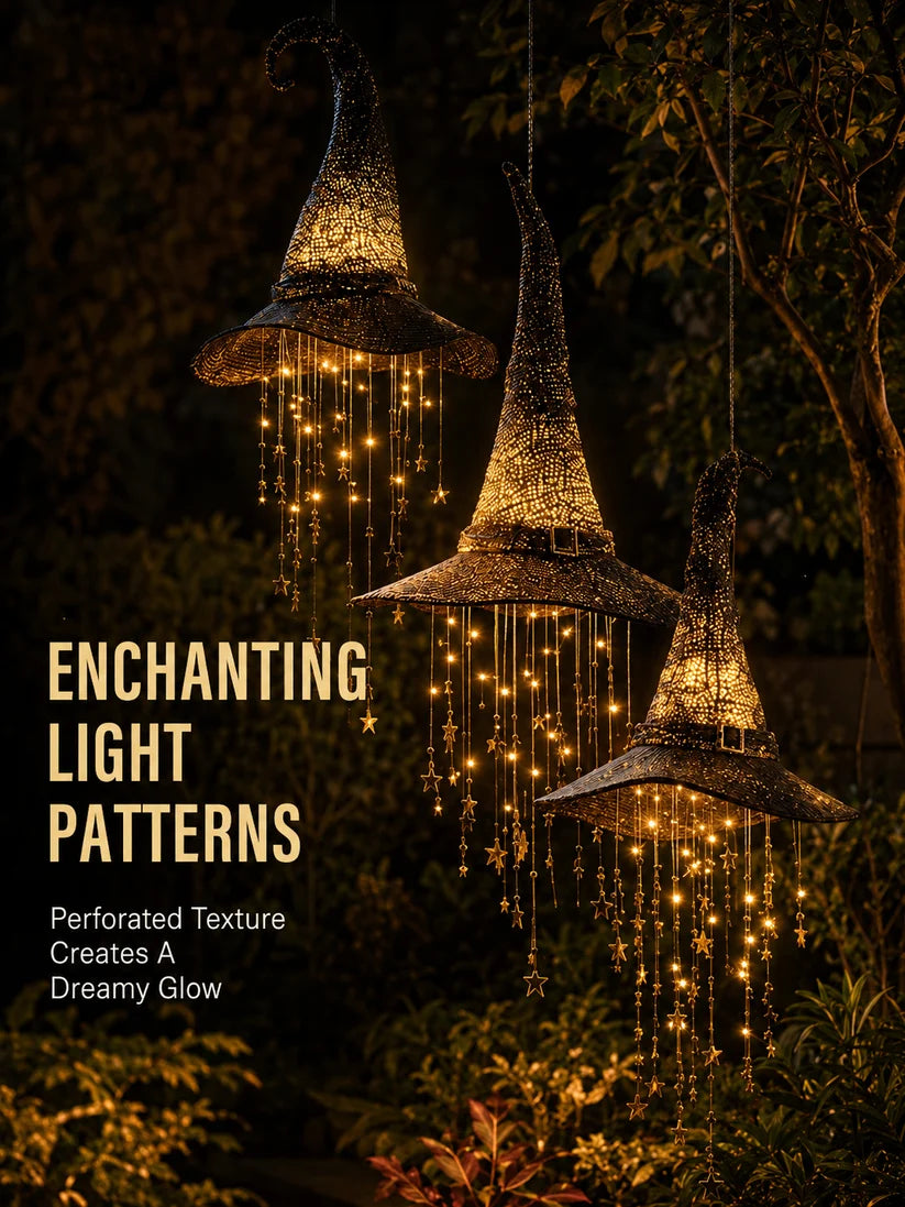 3-Piece Lighted Witch Hat Set with Cascading Stars