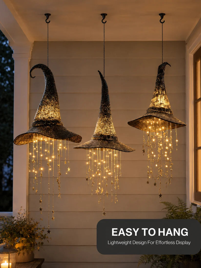 3-Piece Lighted Witch Hat Set with Cascading Stars