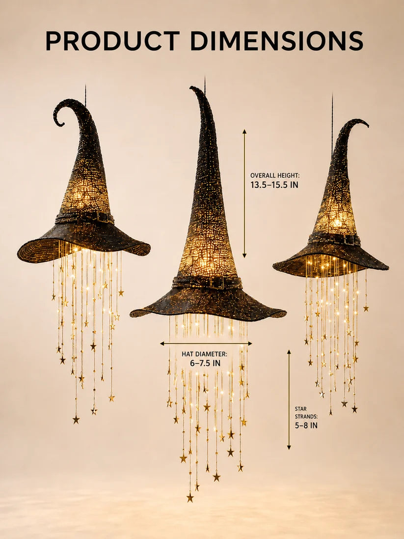 3-Piece Lighted Witch Hat Set with Cascading Stars